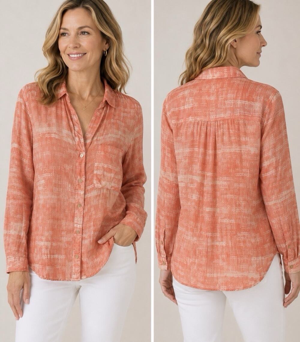 Cloth & Stone Orange Blouse Womens Size L button Down Beachy Sunset Boho Top